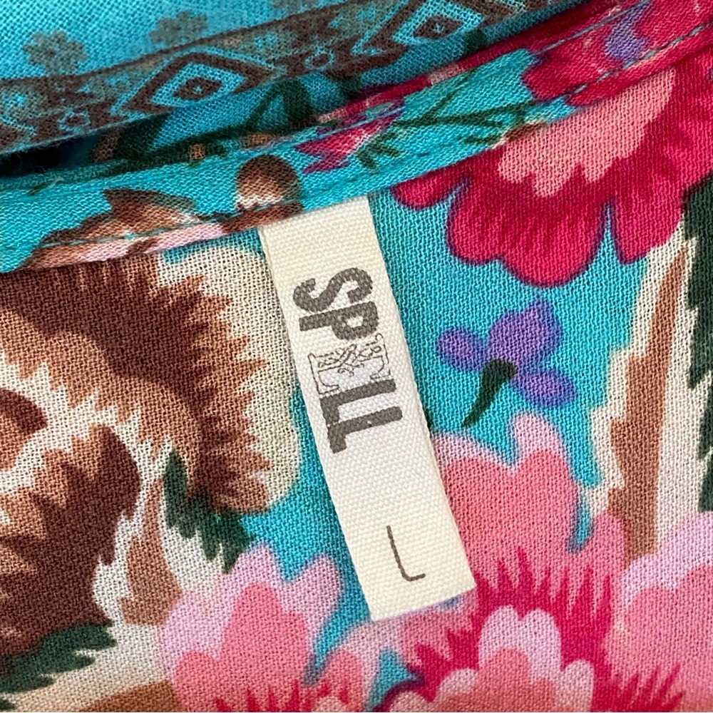 SPELL AND THE GYPSEY PINK TURQUOISE FLORAL PRINT BUTTON UP BABUSHKA GOWN DRESS - Picture 11 of 13